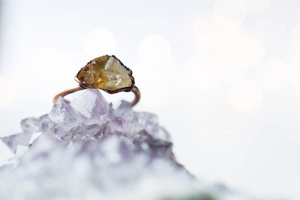 Citrine Crystal and Copper Ring