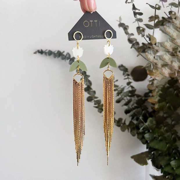 Botanical Inspired Fringe + Acrylic Earrings