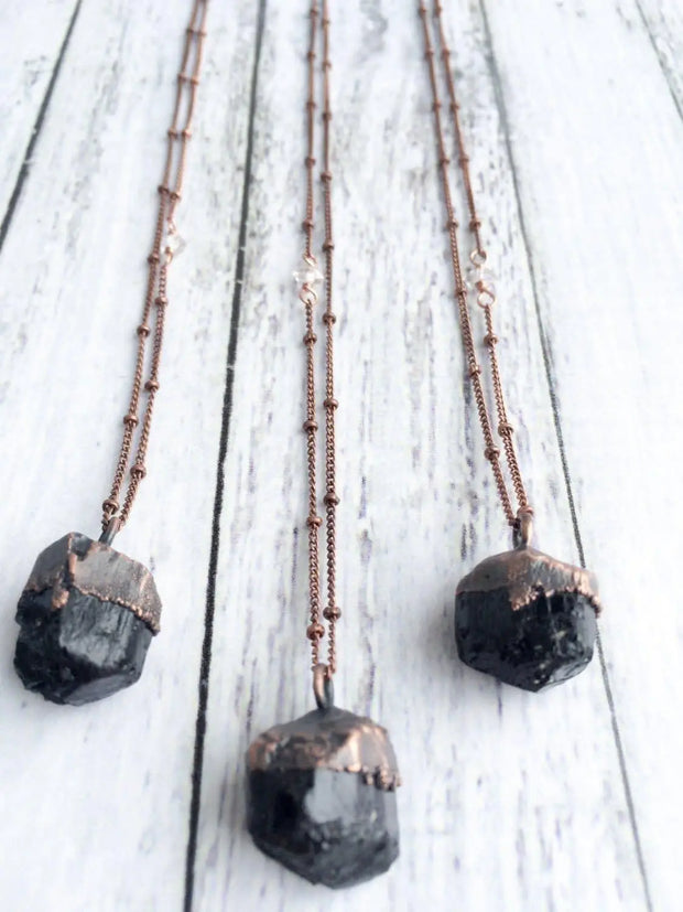 Raw Black Tourmaline Crystal Necklace