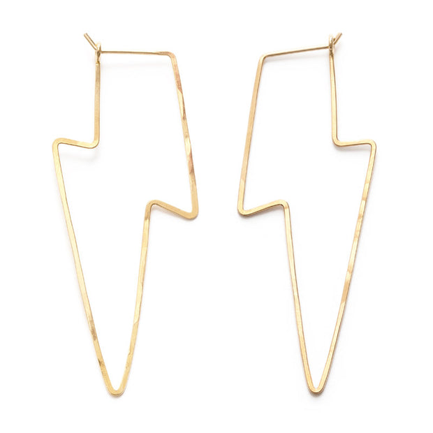 Lightning Bolt Hoops- Brass