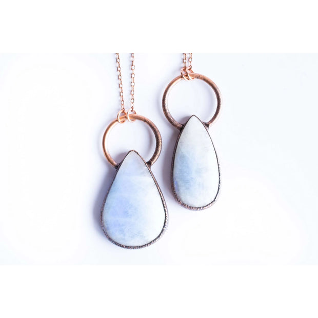 Rainbow Moonstone Teardrop Necklace